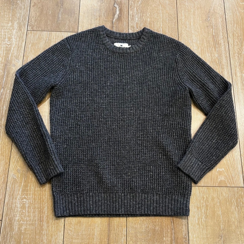 The Normal Brand Mens Waffle Knit Sweater Charcoal Gray Wool Blend Medium